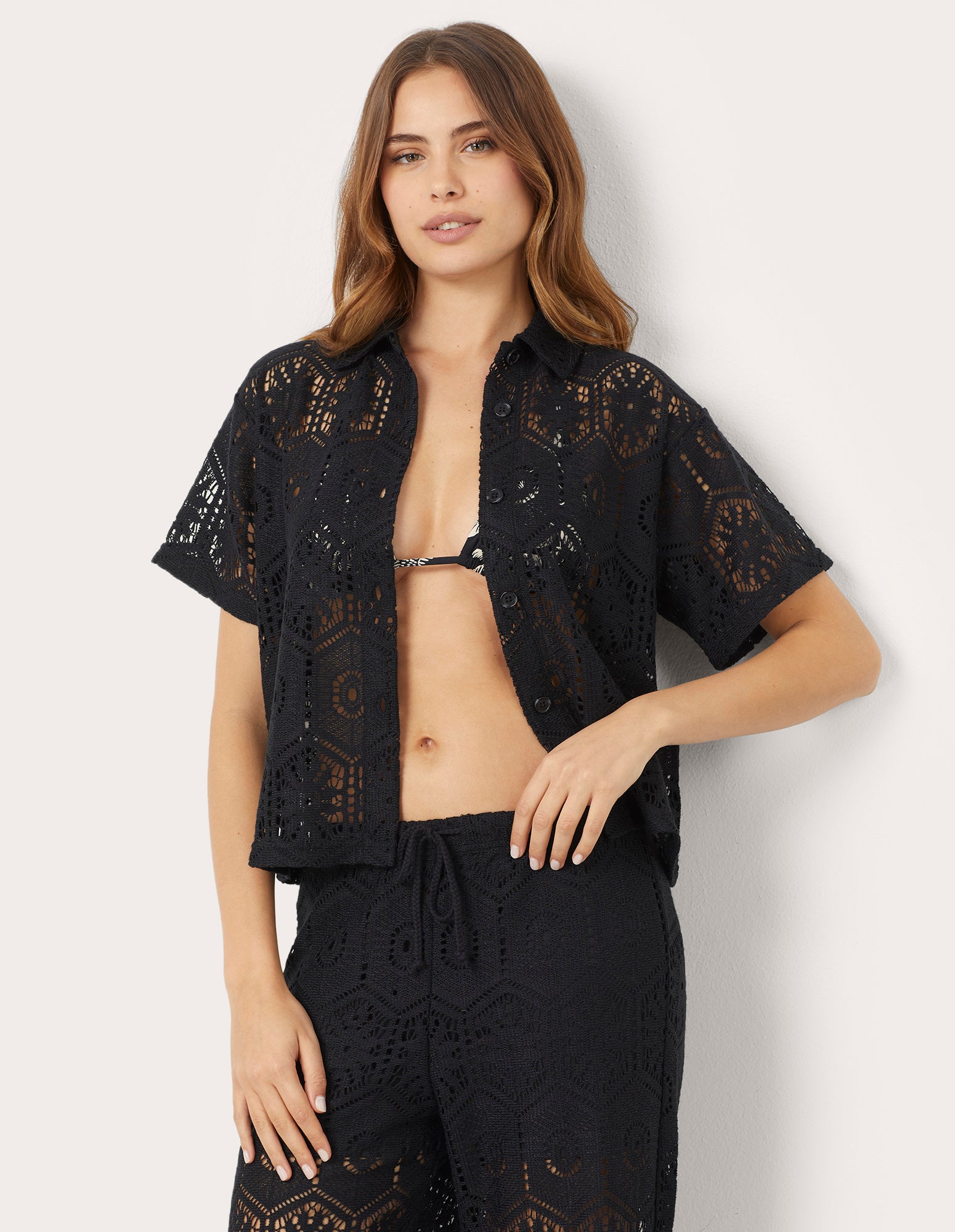 Open-work shirt short-sleeve Crochet Ivory | Yamamay
