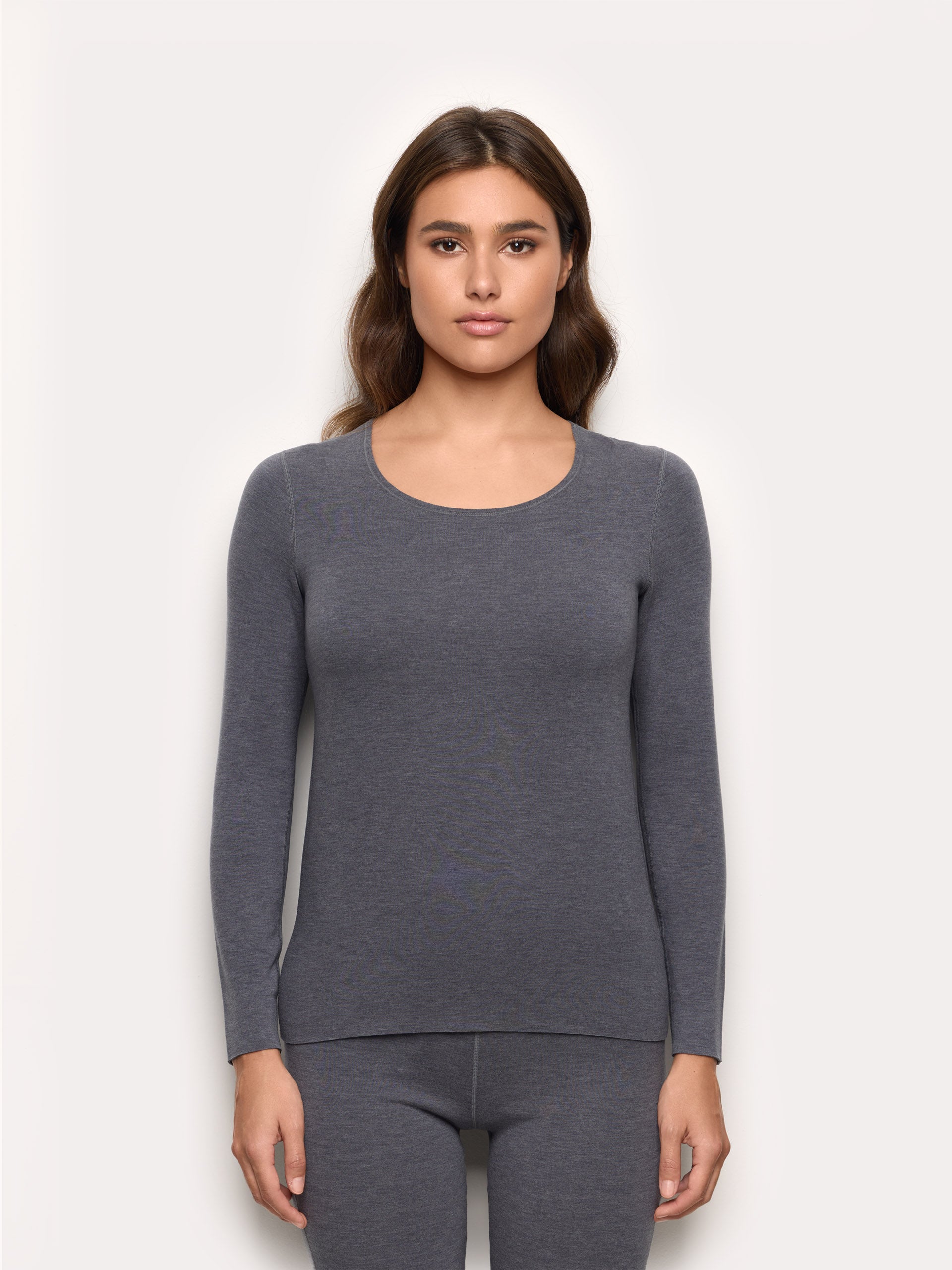 Next to Skin interlock viscose round neck sweater Beige Melange