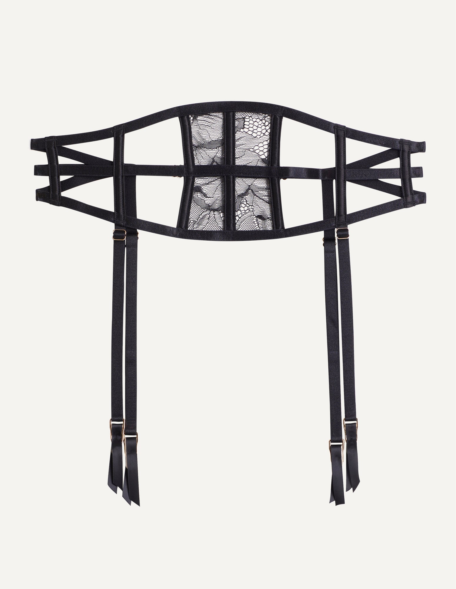 Suspender belt with sensual side openings in Priv lace - Cut Lace Black |  Yamamay
